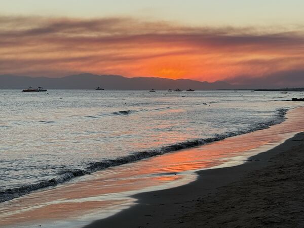 Sunset over the sea from a beach in Turkey